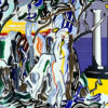 Authentic - Style 'Forest Scene with Temple' Oil Painting in Roy Lichtenstein's Manner - Created by Dafen Village Studios