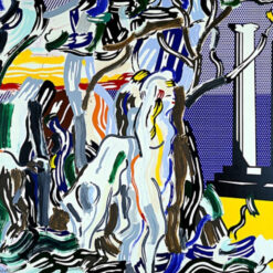 Authentic - Style 'Forest Scene with Temple' Oil Painting in Roy Lichtenstein's Manner - Created by Dafen Village Studios