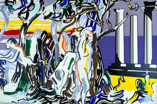 Authentic – Style ‘Forest Scene with Temple’ Oil Painting in Roy Lichtenstein’s Manner – Created by Dafen Village Studios