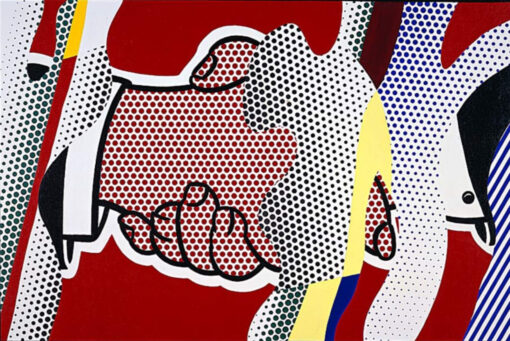 Unique ‘Reflections Handshake’ Oil Painting Inspired by Roy Lichtenstein – Handmade in Dafen Village for Art Aficionados