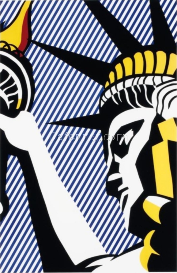 Authentic – Style ‘I Love Liberty’ Oil Painting in Roy Lichtenstein’s Manner – Handmade in Dafen Village for Pop Art Enthusiasts