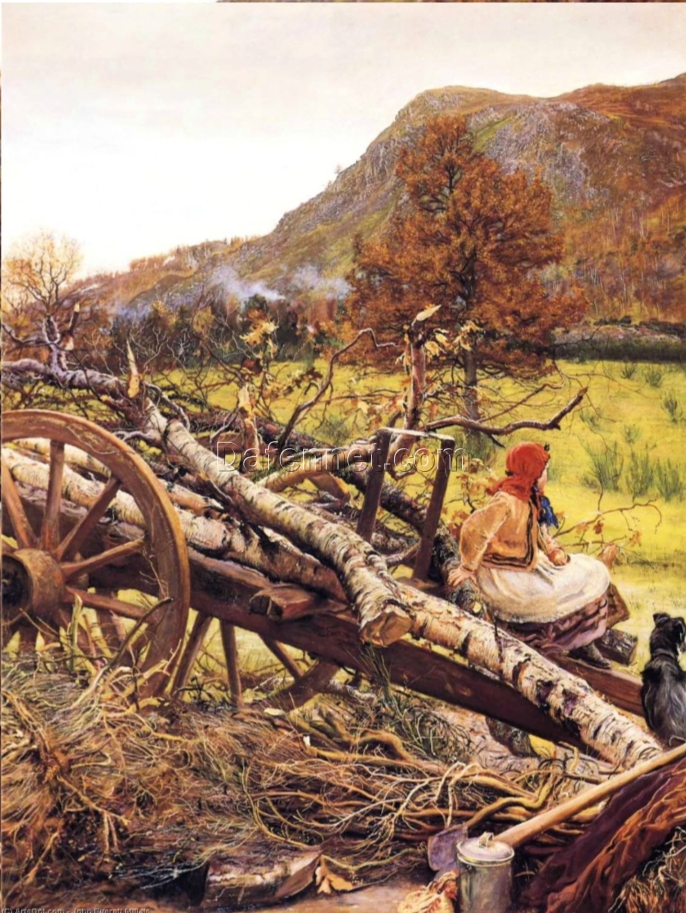 Authentic – Looking Reproduction of Sir John Everett Millais’ “Winter Fuel” – A Timeless Oil Painting from Dafen Village Celebrating the Beauty of Winter and Artistic Storytelling, Perfect for Art Lovers and Collectors