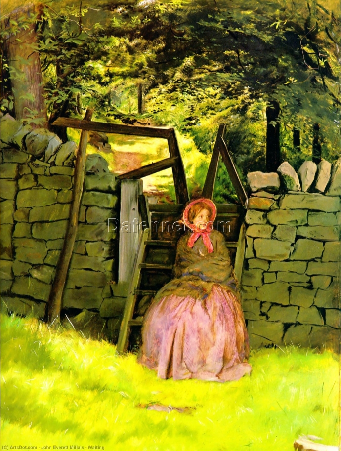 Authentic – Looking Reproduction of Sir John Everett Millais’ “Waiting” – A Timeless Oil Painting from Dafen Village Celebrating Artistic Storytelling and Emotional Depth, Perfect for Art Lovers and Collectors