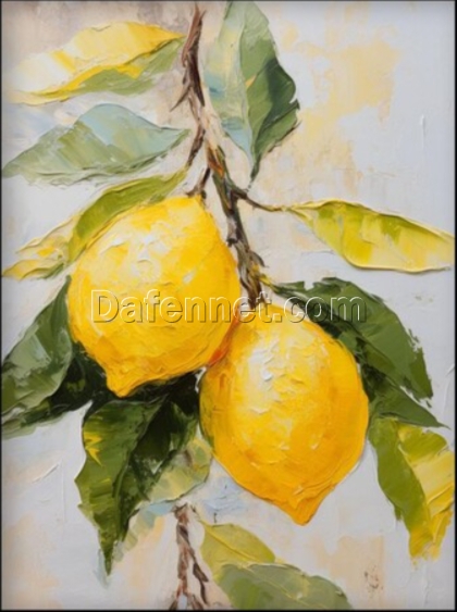 100% Handmade Textured Lemon Tree Oil Painting by Dafen Village – Exquisite Mediterranean Kitchen Wall Art with Yellow Citrus Charm