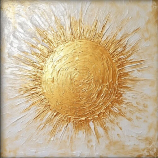 Dafen Village’s Custom – Made 100% Hand – Painted Gold Sun Art on Metal Canvas – Ideal Wall Decoration for Contemporary Living Rooms