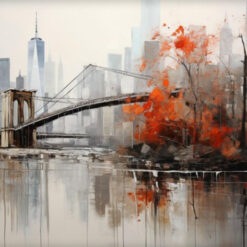 Exclusive 100% Hand - Crafted Brooklyn Bridge and New York Skyline Oil Painting - Transforming Living Rooms with Textured Abstract Design