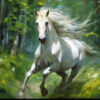 100% Handmade Textured Oil Painting of a Strong White Horse in the Forest - Abstract Wall Art for Modern Living Room Decor