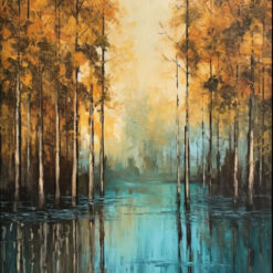 Dafen Village's Custom - Made 100% Hand - Painted Autumn Lake Scene in Warm Tones - Ideal Abstract Decor for Contemporary Living Rooms