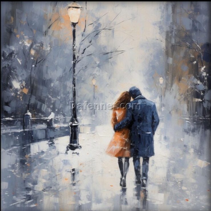 100% Handmade Textured Oil Painting of Enjoying a Snowy Walk – Abstract Wall Art for Modern Living Room Decoration
