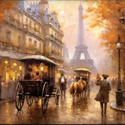 Exclusive 100% Hand - Crafted Oil Painting Depicting Nostalgic Eiffel and Carriage - Transforming Living Rooms with Textured Abstract Design