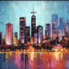 100% Handmade Textured Oil Painting of Colorful City Lights - Abstract Wall Art for Modern Living Room Decor