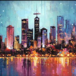 100% Handmade Textured Oil Painting of Colorful City Lights - Abstract Wall Art for Modern Living Room Decor