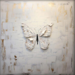 100% Handmade Textured Oil Painting of White Elegant Butterflies with Golden Hues - Abstract Wall Art for Modern Living Room
