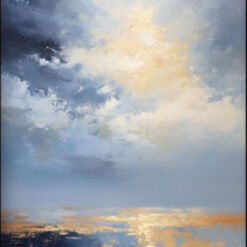 Exclusive 100% Hand - Crafted Oil Painting Showcasing a Golden Sun Amidst Clouds - Transforming Living Rooms with Textured Abstract Design