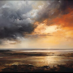 100% Hand - Painted Oil Painting: Sunlight through Grey Clouds in Orange Hue with Textured Abstract Art - Ideal for Modern Living Room Wall Decoration