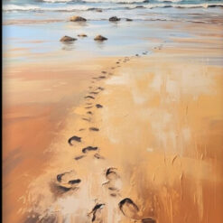 100% Hand - Painted Oil Painting: Beach Footprints and Ocean Waves in Textured Abstract Style - Prime Wall Decor for Modern Living Rooms