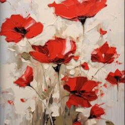 100% Hand - Painted Red Poppy Oil Painting in Black and Beige Tones by Dafen Village Studio - Textured Abstract Art for Stunning Home and Hotel Wall Decor
