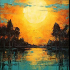 Dafen Village Studio's 100% Hand - Crafted Textured Abstract Painting of Red and Orange Sunlight on the Seascape - Perfect for Modern Living Room Decoration