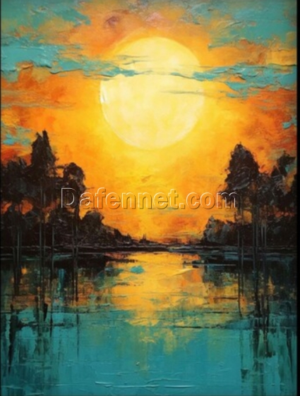 Dafen Village Studio’s 100% Hand – Crafted Textured Abstract Painting of Red and Orange Sunlight on the Seascape – Perfect for Modern Living Room Decoration