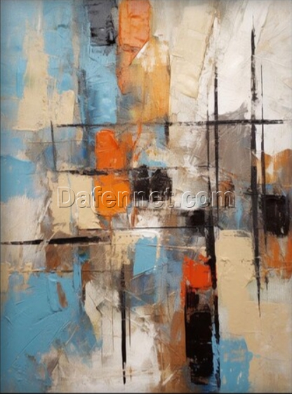 Unique 100% Handmade Oil Artwork: Abstract Exploration of the Love for Blue and Orange with Texture – Ideal for Contemporary Living Rooms