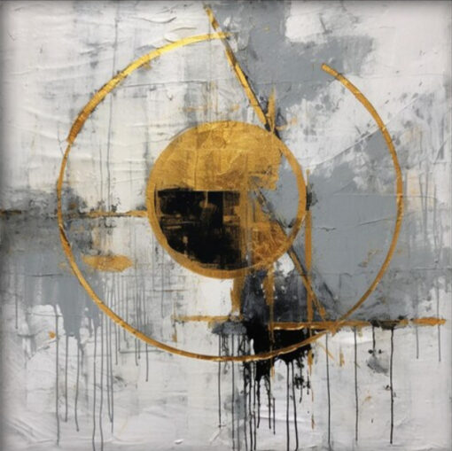 Dafen Village Studio’s 100% Hand – Crafted Textured Abstract Painting of Neutral Tones, Gold and Black – Perfect Wall Decoration for Modern Living Rooms