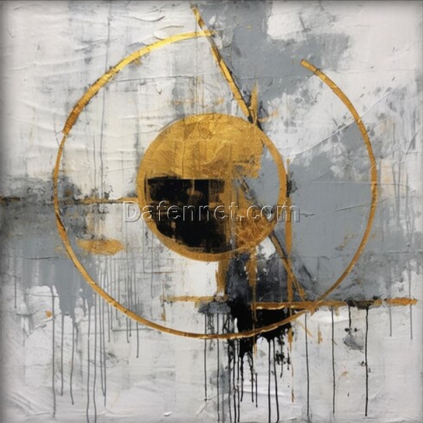 Dafen Village Studio’s 100% Hand – Crafted Textured Abstract Painting of Neutral Tones, Gold and Black – Perfect Wall Decoration for Modern Living Rooms