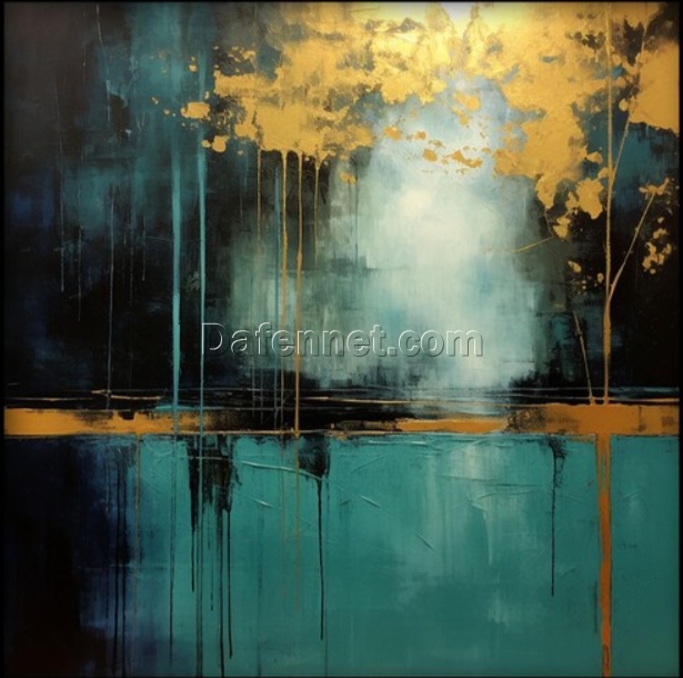 Dafen Village Studio’s 100% Hand – Crafted Textured Abstract Painting of Emerald Green, Gold and Black – Perfect Wall Decoration for Modern Living Rooms