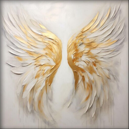 100% Hand – Painted Textured Abstract Oil Painting: Magnificent Platinum Wings – A Striking Wall Piece for Modern Living Rooms
