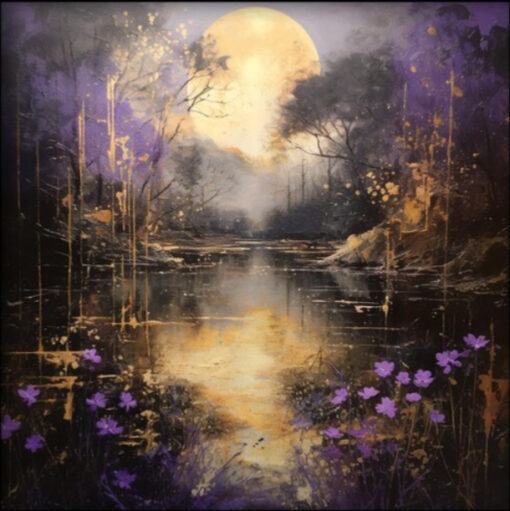 Dafen Village’s 100% Hand – Crafted Textured Abstract Painting: Alluring Midnight Purple Flowers – Essential for Modern Living Room Beautification