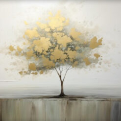 Unique 100% Handmade Oil Artwork: Abstract Rendering of the Eternal Golden Tree of Life with Texture - Ideal Wall Decoration for Contemporary Living Spaces