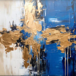 Dafen Village Studio's 100% Hand - Crafted Textured Abstract Painting of Beige, Blue, Black and Gold Tones - Perfect for Modern Living Room Wall Enhancement
