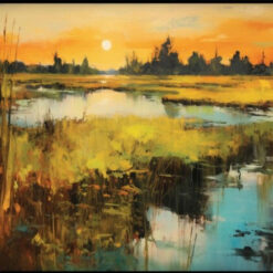 Dafen Village Studio’s 100% Hand - Painted Textured Abstract Oil Painting: Sunset over the Lake with Warm Tones - Ideal Wall Art for Modern Living Rooms & Hotels
