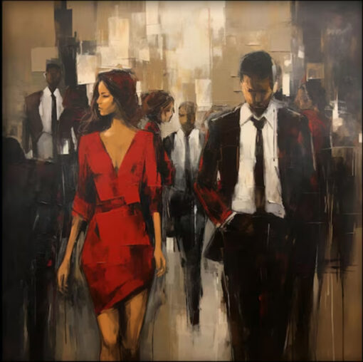 Dafen Village Studio’s 100% Hand – Painted Textured Abstract Oil Painting: Women and Others in Red – Ideal Wall Art for Modern Living Rooms