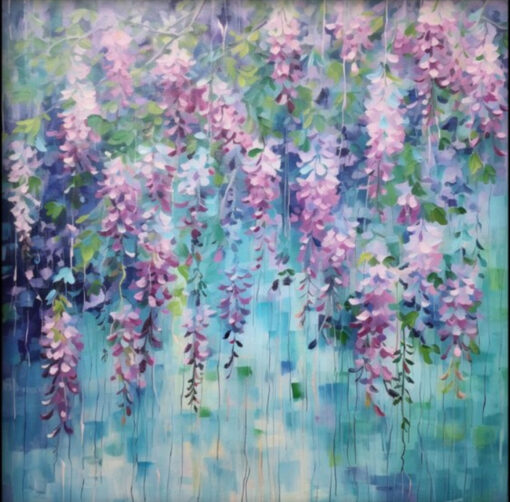 Dafen Village’s Exquisite 100% Hand – Crafted Textured Abstract Painting: Purple Wisteria Amidst Green and Blue – Must – Have for Modern Living Room Wall Decoration