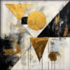 Dafen Village Studio's Custom 100% Hand - Painted Textured Abstract Oil Painting: Black, White and Gold Geometric Patterns for Modern Living Rooms