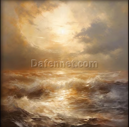 Dafen Village Studio’s Custom 100% Hand – Painted Textured Abstract Oil Painting: Golden Rising Sunlight and Surging Waves for Modern Living Rooms