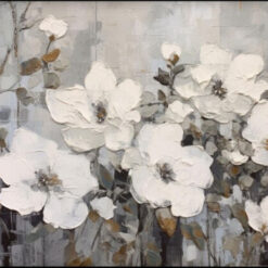 Dafen Village Studio's Custom 100% Hand - Painted Textured Abstract Oil Painting: Free - Standing White Flowers in Gray and White Tones for Modern Living Rooms
