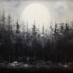 Dafen Village Studio's Custom 100% Hand - Painted Textured Abstract Oil Painting: Sunlight Rising in a Foggy Forest with Black Hues for Modern Living Rooms