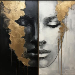 Tailored 100% Hand - Crafted Dafen Village Oil Painting: Abstract Depiction of a Woman’s Face in Black, Gray and Golden Accents - Perfect Wall Art for Modern Living Spaces
