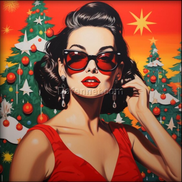 Dafen Village Studio’s Custom 100% Hand – Painted Textured Abstract Pop Art Oil Painting: Woman in Red Dress Amidst Pine Trees for Modern Living Rooms