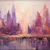 Dafen Village Studio’s Custom 100% Hand - Painted Textured Abstract Oil Painting: Purple Skyscrapers and Cityscape for Modern Living Rooms