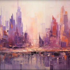 Dafen Village Studio’s Custom 100% Hand - Painted Textured Abstract Oil Painting: Purple Skyscrapers and Cityscape for Modern Living Rooms