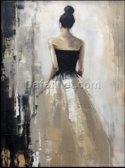 Dafen Village Studio’s Custom 100% Hand – Painted Textured Abstract Oil Painting: Woman in Black and White Dresses for Modern Living Rooms