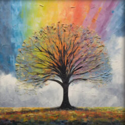Tailored 100% Hand - Crafted Dafen Village Oil Painting: Abstract Depiction of Colorful Tree of Life and Rainbow - Perfect Wall Art for Modern Living Spaces