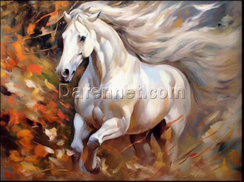 Exclusive 100% Handmade Textured Abstract Oil Artwork by Dafen Village: Elegant and Sturdy White Horse with Abstract Texture – Ideal Wall Decor for Contemporary Homes