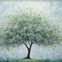 Dafen Village Studio’s Custom 100% Hand - Painted Textured Abstract Oil Painting: Green - Leaf Tree in Blue, White and Green for Modern Living Rooms