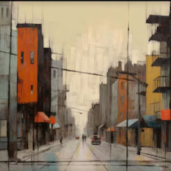 Dafen Village Studio’s Custom 100% Hand - Painted Textured Abstract Oil Painting: Minimalist Urban Landscape in Orange for Modern Living Rooms