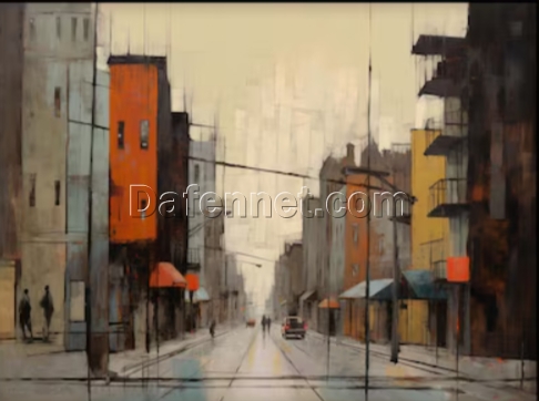 Dafen Village Studio’s Custom 100% Hand – Painted Textured Abstract Oil Painting: Minimalist Urban Landscape in Orange for Modern Living Rooms