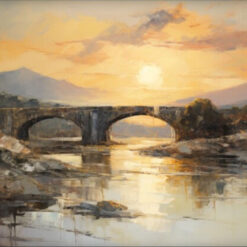 Exclusive 100% Handmade Textured Abstract Oil Artwork by Dafen Village: Sunset - Draped River Scene with Stone Bridge - Ideal Wall Decor for Contemporary Homes