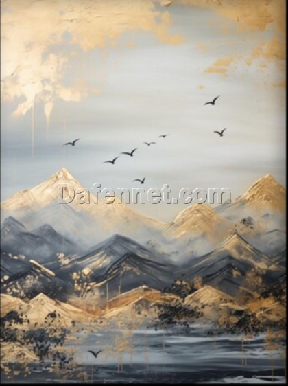 Dafen Village Studio Custom 100% Hand – Painted Textured Abstract Oil Painting: Birds in Golden Valley for Modern Living Rooms